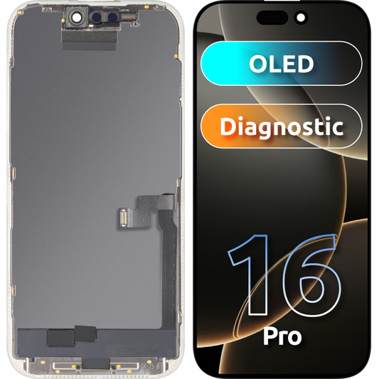 Display med MP Touchscreen kompatibel med Apple iPhone 16 Pro, med Ram, OLED FHD Diagnostic Version, Svart