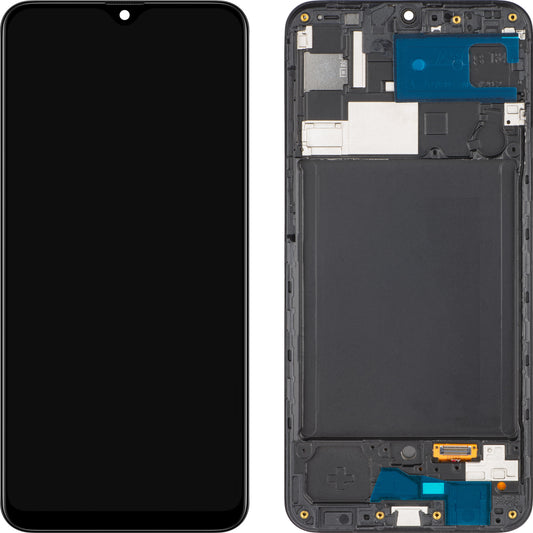 MP Touchscreen Display kompatibel med Samsung Galaxy A30s A307, med ram, svart 