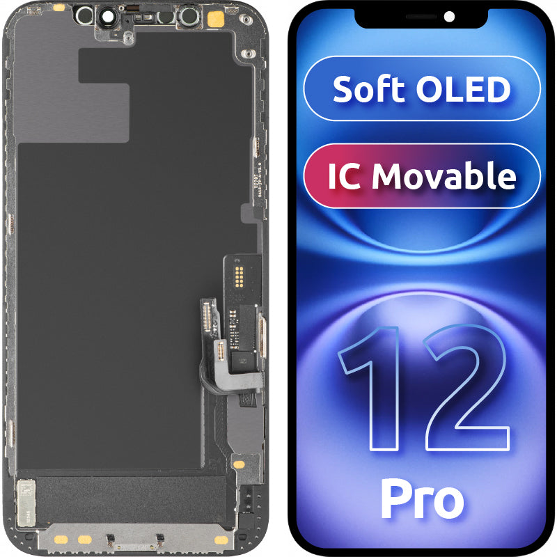 Display med MP Touchscreen kompatibel med Apple iPhone 12 / 12 Pro, med Ram, Soft OLED IC Movable FHD-version, Svart