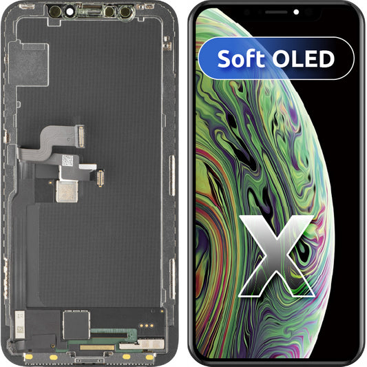 Display med Touchscreen MP kompatibel med Apple iPhone X, med Ram, Soft OLED FHD-version, Svart