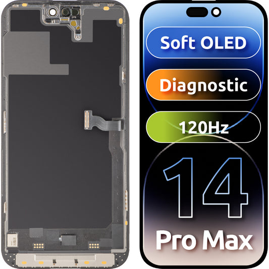 Display med MP Touchscreen kompatibel med Apple iPhone 14 Pro Max, med Ram, Soft OLED 120Hz FHD Diagnostic Version, Svart