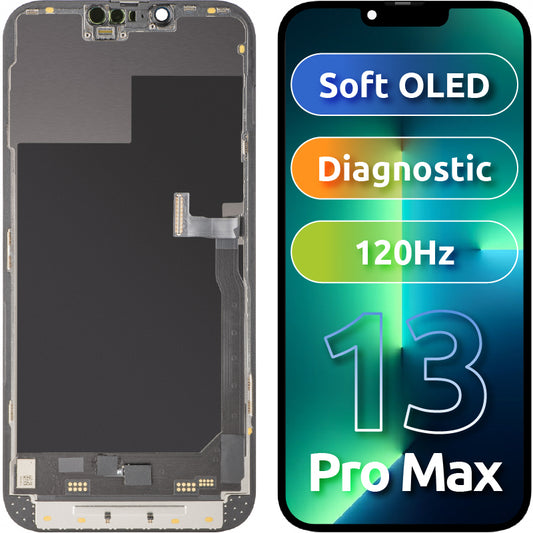 Display med MP Touchscreen kompatibel med Apple iPhone 13 Pro Max, med Ram, Soft OLED 120Hz FHD Diagnostic Version, Svart