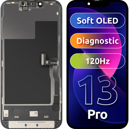 Display med MP Touchscreen kompatibel med Apple iPhone 13 Pro, med Ram, Soft OLED 120Hz FHD Diagnostic version, Svart