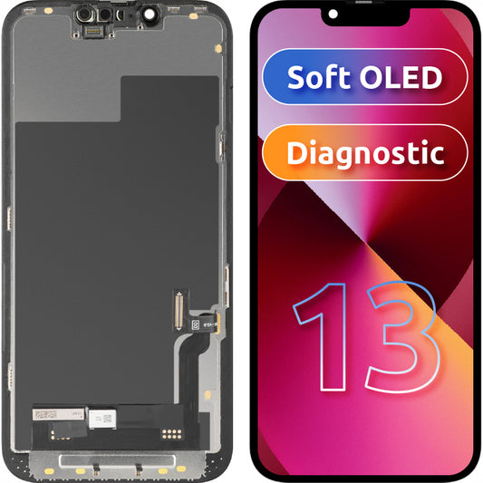 Display med MP Touchscreen kompatibel med Apple iPhone 13, med Ram, Soft OLED FHD Diagnostic Version, Svart