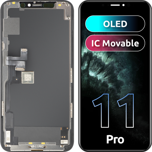 MP Touchscreen-display kompatibelt med Apple iPhone 11 Pro, med ram, OLED FHD IC Movable-version, svart