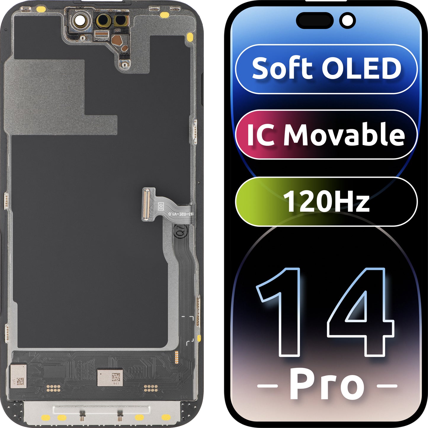 Display med MP Touchscreen kompatibel med Apple iPhone 14 Pro, med Ram, Soft OLED IC Movable 120Hz FHD-version, Svart