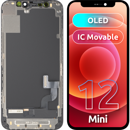MP Touchscreen-display kompatibelt med Apple iPhone 12 mini, med ram, OLED FHD IC Movable-version, svart