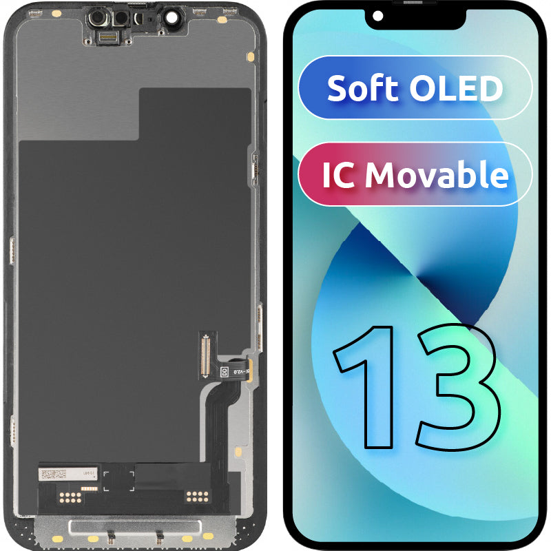 Display med MP Touchscreen kompatibel med Apple iPhone 13, med ram, Soft OLED IC Movable FHD-version, Svart