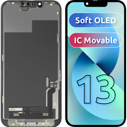 Display med MP Touchscreen kompatibel med Apple iPhone 13, med ram, Soft OLED IC Movable FHD-version, Svart