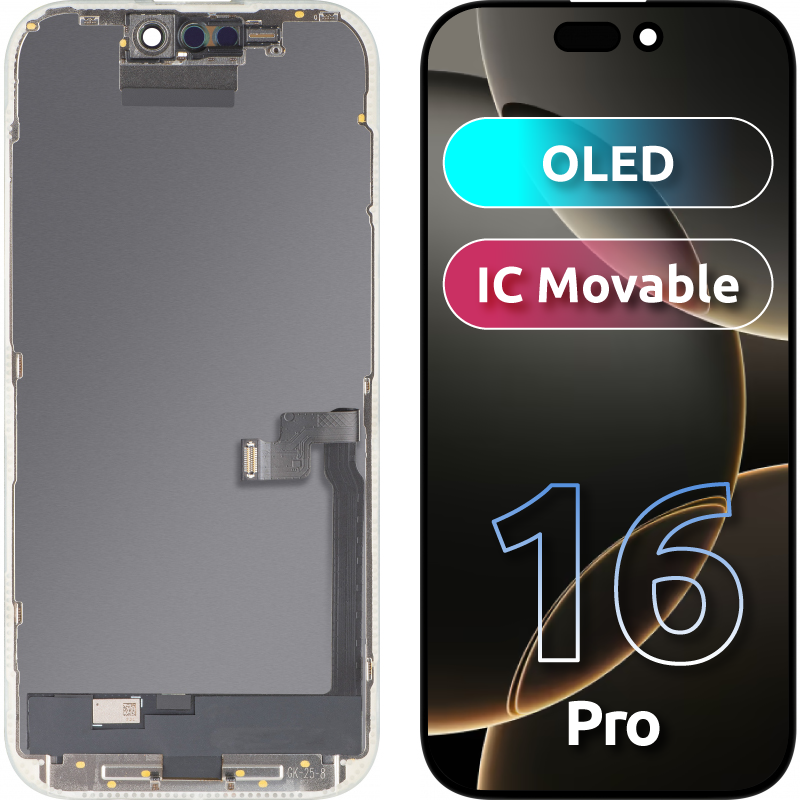 Display med MP Touchscreen kompatibel med Apple iPhone 16 Pro, med Ram, OLED FHD IC Movable-version, Svart