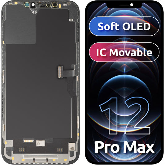 Display med MP Touchscreen kompatibel med Apple iPhone 12 Pro Max, med Ram, Soft OLED IC Movable FHD-version, Svart