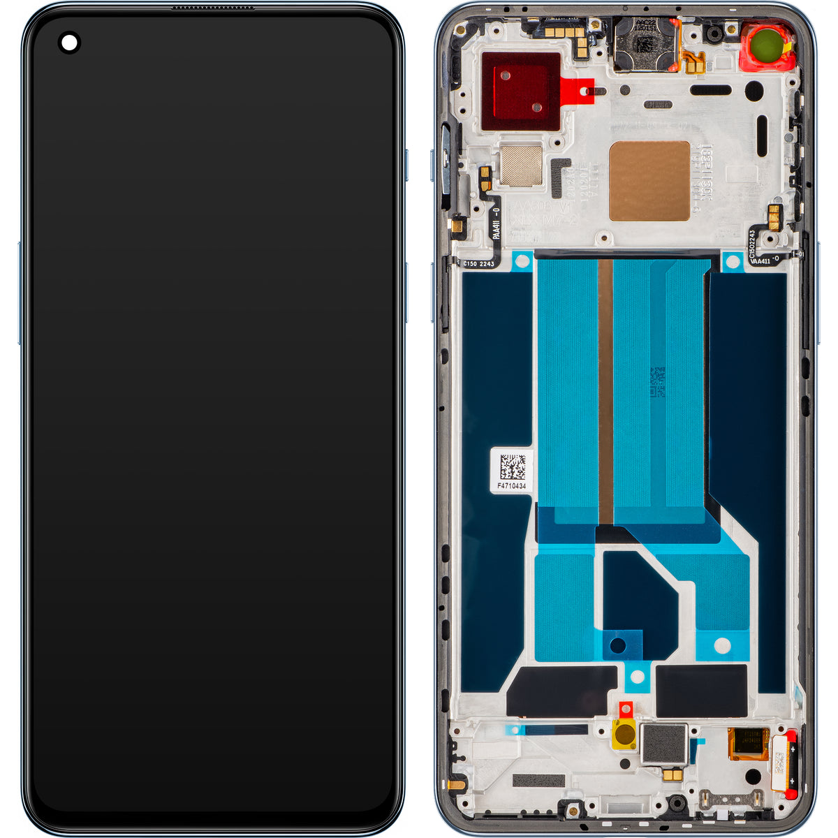 Touchskärm Display OnePlus Nord 2 5G, med ram, blå (Blue Haze), Service Pack 4907924