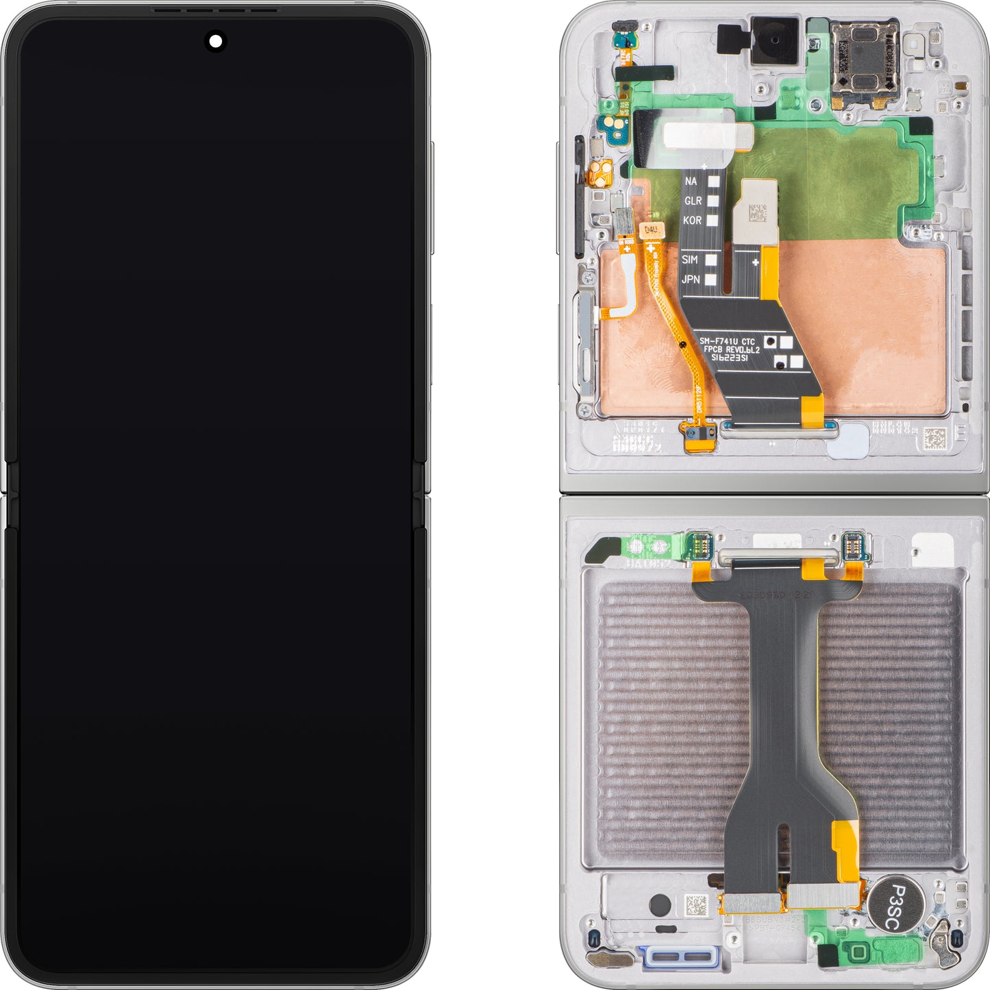 Display med Touchscreen Samsung Galaxy Z Flip6 F741, med Ram, Under Inner, Silver (Silver Shadow), Service Pack GH82-35013A
