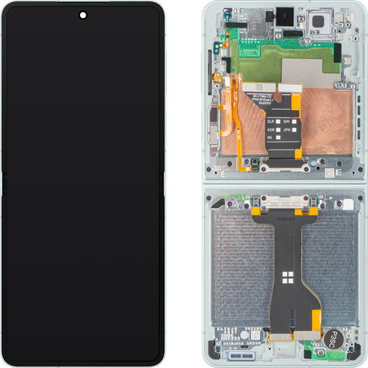 Samsung Galaxy Z Flip7 F766 Touchscreen-display med ram, under inner, grön (mint), Service Pack GH82-37581E