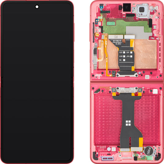 Samsung Galaxy Z Flip7 F766 Touchscreen-display med ram, underinner, korall (korallröd), servicepaket GH82-37581D