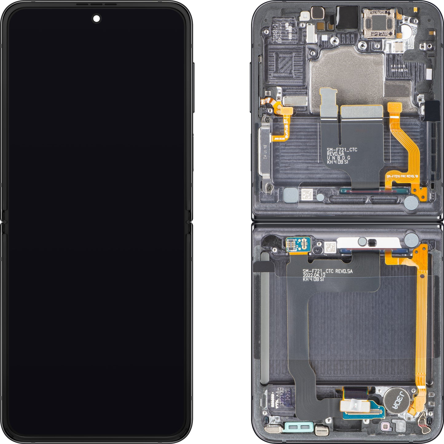 Samsung Galaxy Z Flip4 F721 Touchscreen-display med ram, under inner, grå (Graphite), Service Pack GH82-30238A