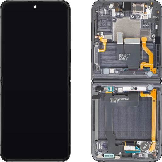 Samsung Galaxy Z Flip4 F721 Touchscreen-display med ram, under inner, grå (Graphite), Service Pack GH82-30238A