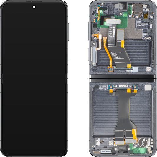 Display med Touchscreen Samsung Galaxy Z Flip5 F731, med Ram, Under Inner, Grå (Graphite), Service Pack GH82-31827A