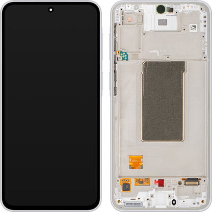 Samsung Galaxy A37 5G pekskärmsdisplay med ram, vit, servicepaket GH82-39232C