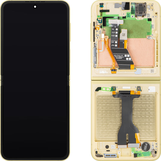 Samsung Galaxy Z Flip6 F741 pekskärmsdisplay med ram, under innerdel, gul, servicepaket GH82-35014B