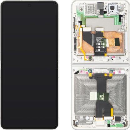 Display med pekskärm Samsung Galaxy Z Flip8 F776, med ram, under inner, vit (kräm), servicepaket GH82-39754B