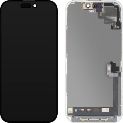 Touchskärm och närhetssensor MP kompatibel med Apple iPhone 17, med ram, mjukvaruversion OLED FHD 120Hz diagnostik, svart