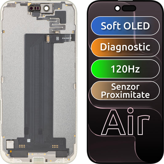 Touchskärm och ljusnärhetssensor MP-skärm kompatibel med Apple iPhone 17 Air, med ram, OLED FHD 120Hz diagnostisk mjukvaruversion, svart