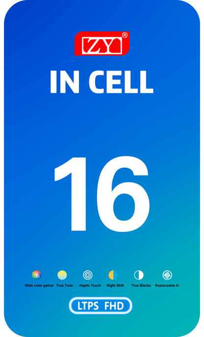 Display med Touchscreen ZY för Apple iPhone 16, med Ram, LCD In-Cell IC Movable-version, Svart