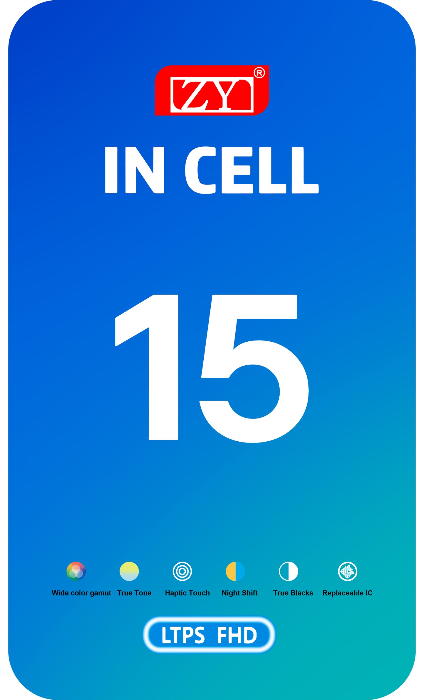 ZY Touchscreen Display för Apple iPhone 15, med ram, LCD In-Cell IC Flyttbar, Svart 