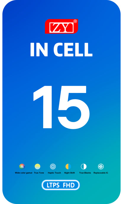 ZY Touchscreen Display för Apple iPhone 15, med ram, LCD In-Cell IC Flyttbar, Svart 