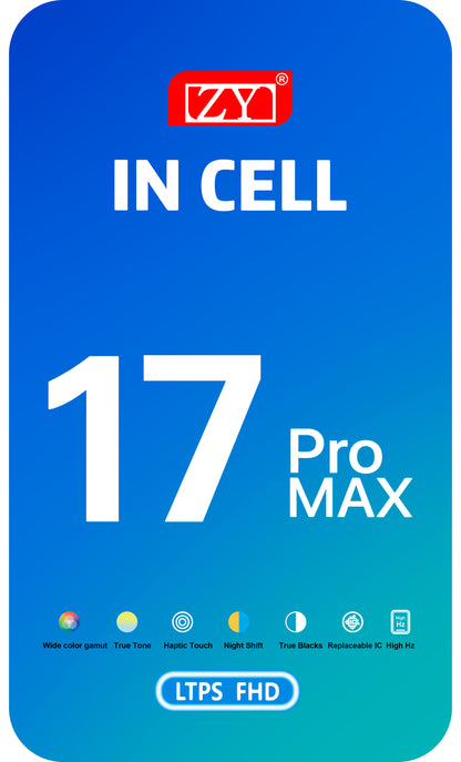 Display med Touchscreen ZY för Apple iPhone 17 Pro Max, med Ram, LCD In-Cell IC Movable-version, Svart