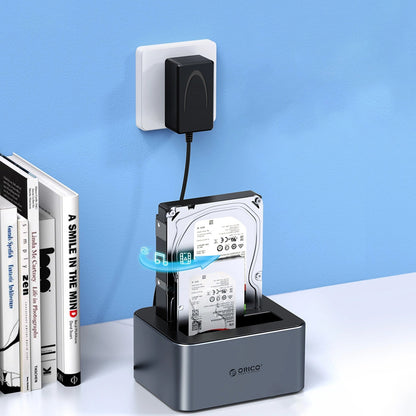 Dockningsstation Orico 6626C3-C-V1 2-enheter för HDD / SSD SATA 2,5 tum / 3,5 tum, Grå