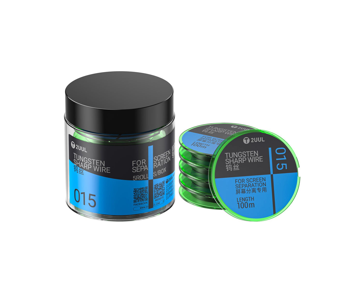 Tungstentråd 2UUL WS-015, 0,015 mm, 100 m, Set om 5 stycken