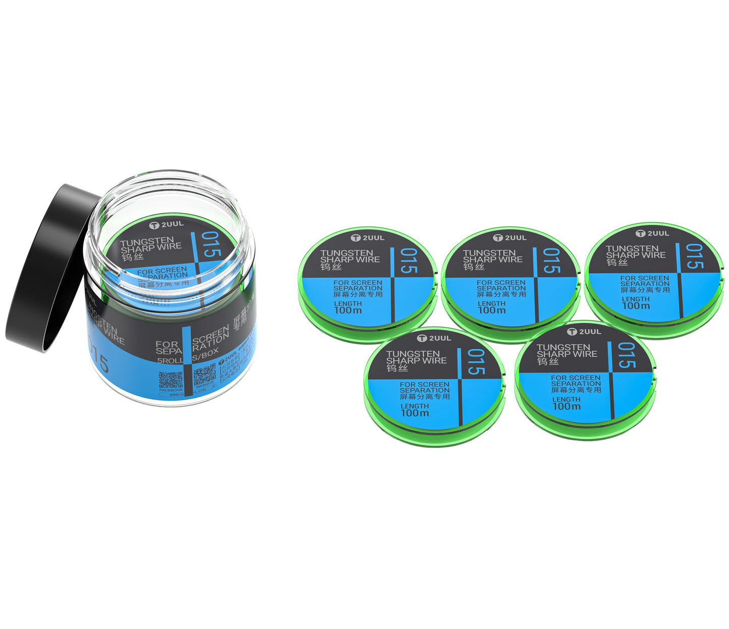 Tungstentråd 2UUL WS-015, 0,015 mm, 100 m, Set om 5 stycken