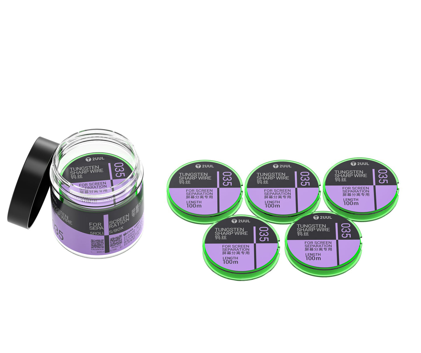 Tungstentråd 2UUL WS-035, 0,035 mm, 100 m, Set om 5 stycken