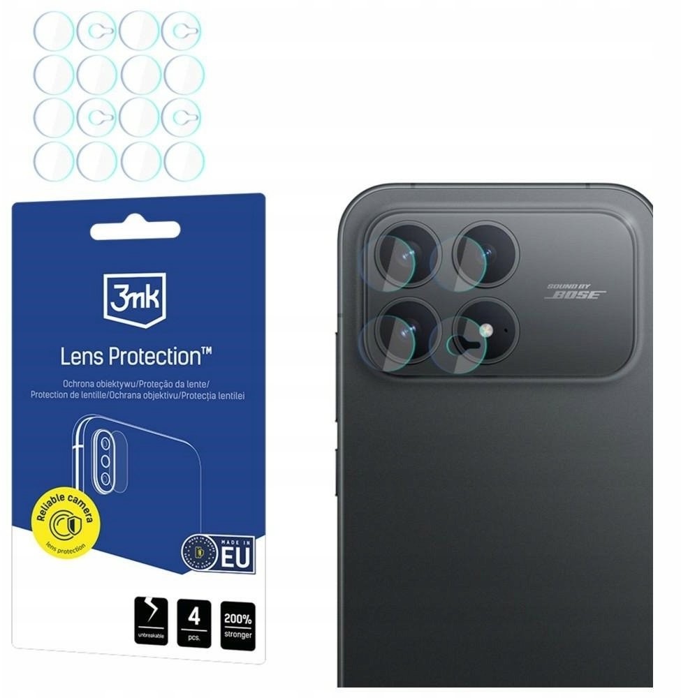 Skyddsplast för bakre kamera 3MK Lens för Xiaomi Poco F8 Pro, Flexibelt glas, Set med 4 stycken, Transparent