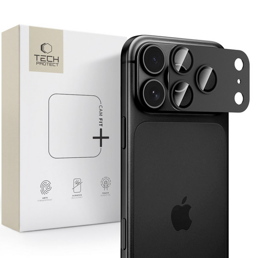 Skyddsplast för bakre kamera Tech-Protect CamFull Fit+ för Apple iPhone 18 Pro Max, härdat glas, svart