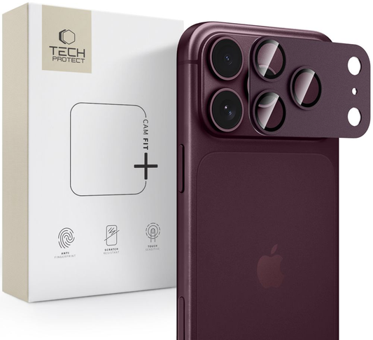 Skyddsfodral för bakre kamera Tech-Protect CamFull Fit+ för Apple iPhone 18 Pro Max, härdat glas, vinröd