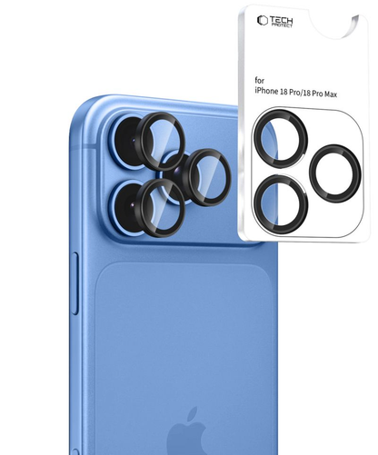 Skyddande kameralinsfilm Tech-Protect CamRing Fit+ för Apple iPhone 18 Pro / 18 Pro Max, härdat glas, svart