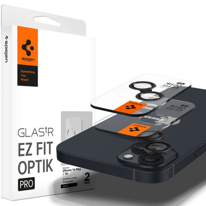 Skyddsfilm för bakre kameran Spigen GlastR EZ FIT Optik Pro för Apple iPhone 15 Plus / 15, Härdat glas, Set om 2 stycken, Svart AGL05213