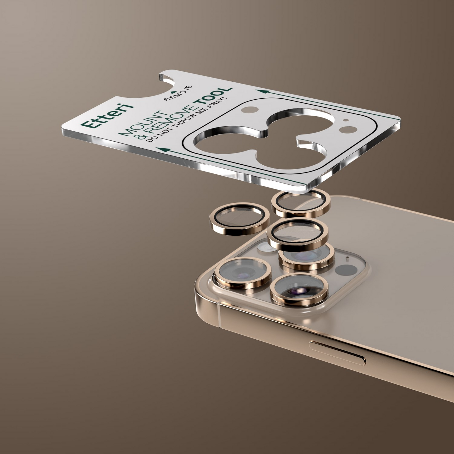 Etteri bakkameraskyddsfilm för Apple iPhone 16 Pro Max / 16 Pro, härdat glas, brons