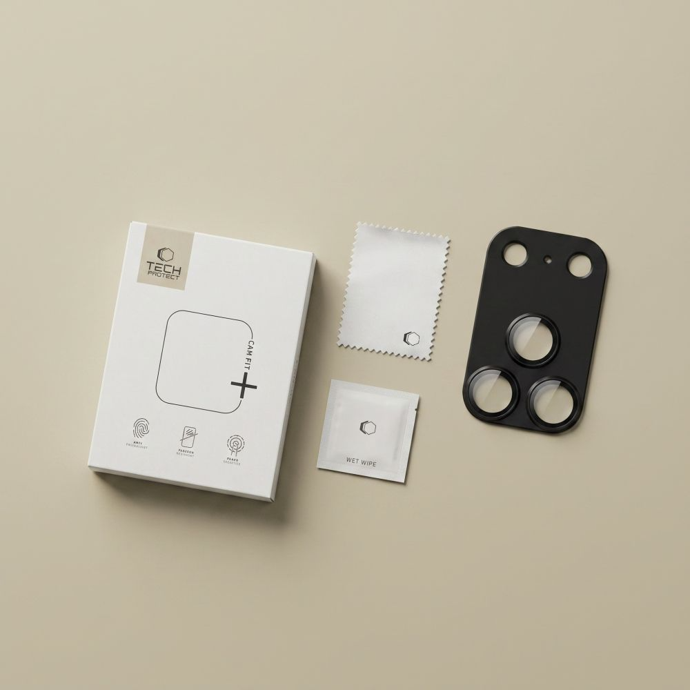 Skyddsplast för bakre kamera Tech-Protect CamFull Fit+ för Apple iPhone 18 Pro Max, härdat glas, svart