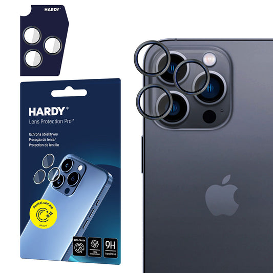 Skyddsplast för bakre kamera 3MK Hardy Protection Pro för Apple iPhone 16 Pro Max / 16 Pro, härdat glas, svart
