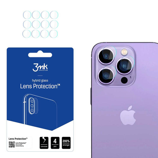 Skyddsfilm för bakre kamera 3MK Protection för Apple iPhone 14 Pro Max / 14 Pro, Flexibelt glas, Set om 4 stycken, Transparent