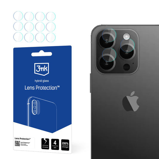 Skyddsfilm för bakre kamera 3MK Protection för Apple iPhone 15 Pro Max, Flexibelt glas, Set med 4 stycken, Transparent