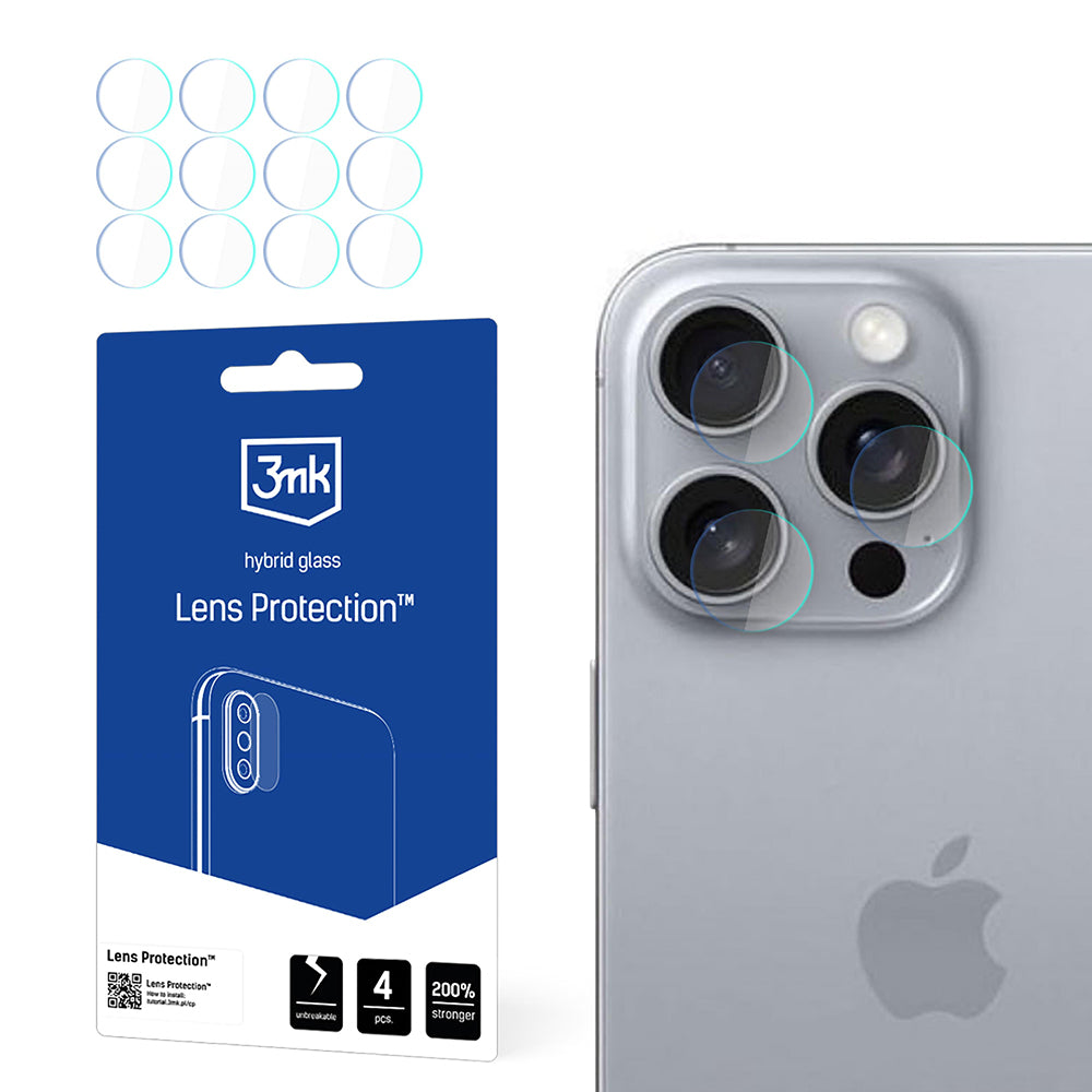 Skyddsfilm för bakre kamera 3MK Protection för Apple iPhone 16 Pro, Flexibelt glas, Set om 4 stycken, Transparent