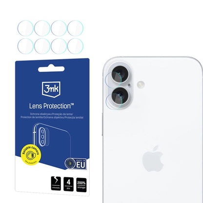 Skyddsfodral för bakre kamera 3MK Protection för Apple iPhone 16, Flexibelt glas, Set med 4 stycken, Transparent