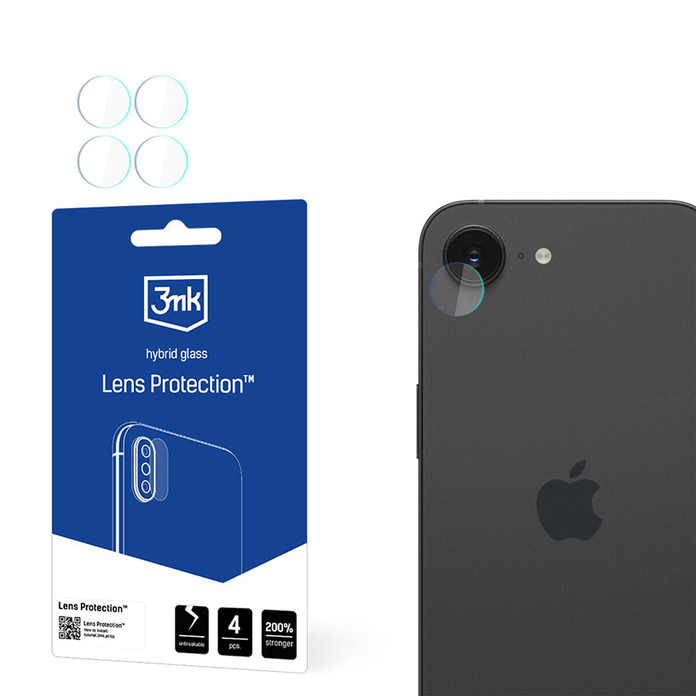 Skyddsfilm för bakre kamera 3MK Protection för Apple iPhone 17e / 16e, Flexibelt glas, Set med 4 stycken, Transparent