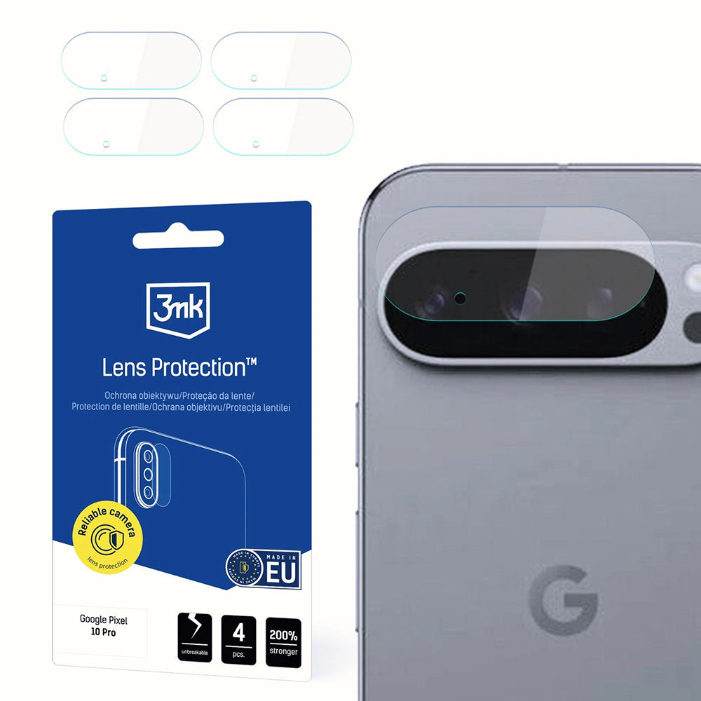 Skyddsfilm för bakre kamera 3MK Protection för Google Pixel 10 Pro, Flexibelt glas, Set med 4 stycken, Transparent