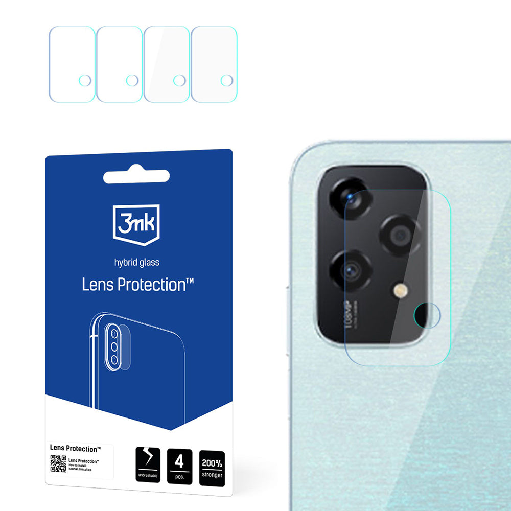 Skyddsfilm för bakre kamera 3MK Protection för Honor 200 Lite, Flexibelt glas, Set med 4 stycken, Transparent